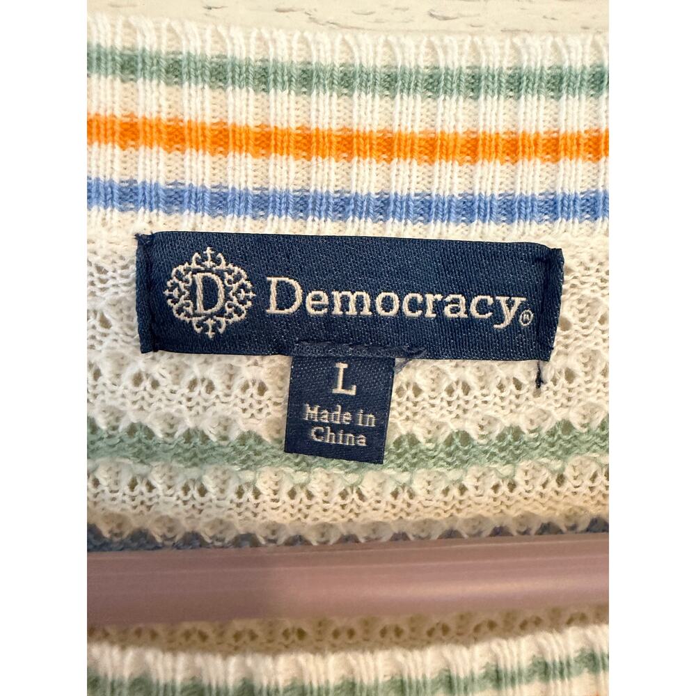 Democracy Rainbow Stripe Flutter Sleeve Knit Sweater Top Size Large - Picture 3 of 8